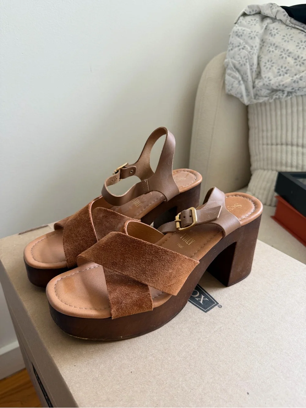 Seychelles Brown Suede Platform Sandal with Buckle